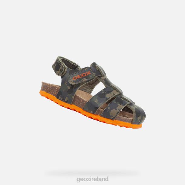 Geox 0ZTB1498 Military/Orange Sandal Chalki Toddler