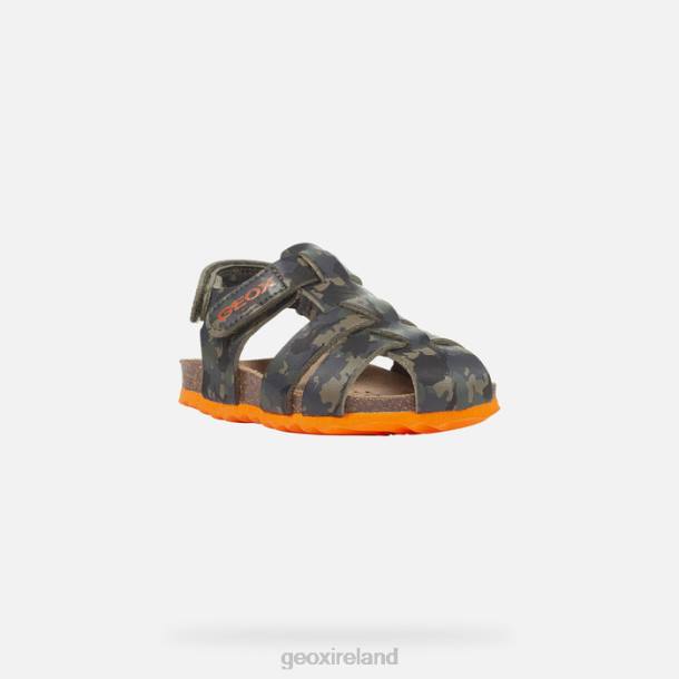 Geox 0ZTB1498 Military/Orange Sandal Chalki Toddler