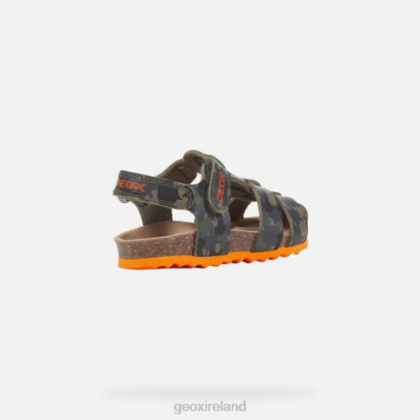 Geox 0ZTB1498 Military/Orange Sandal Chalki Toddler